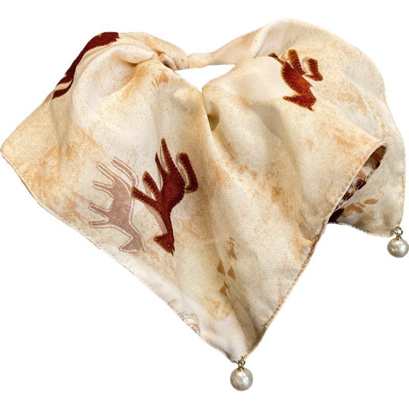 New Chinese Satin Pony Square Scarf Large Intestine Hair Ring Women's New Retro Tie Low Ponytail Hair Rope Rubber Band Hair Accessories Headdress