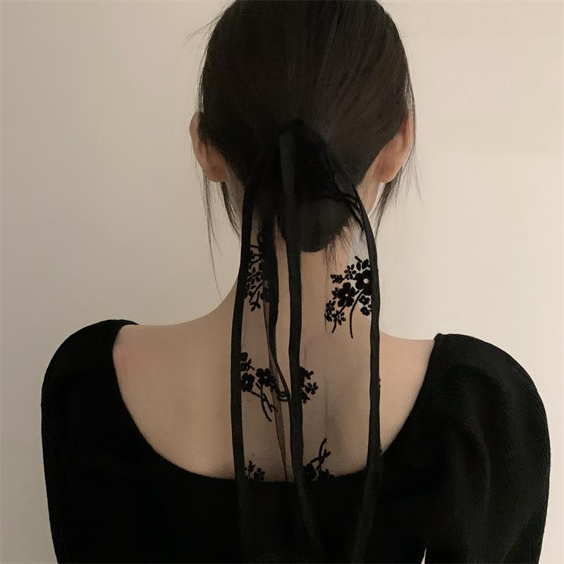 2022 Korean Style Lace Small Scarf Women's Spring and Autumn Summer Versatile Fairy Decorative Hair Band Hair Tie Head Scarf Ribbon