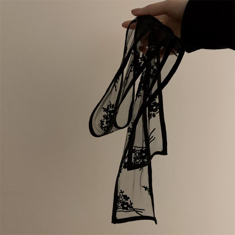 2022 Korean Style Lace Small Scarf Women's Spring and Autumn Summer Versatile Fairy Decorative Hair Band Hair Tie Head Scarf Ribbon