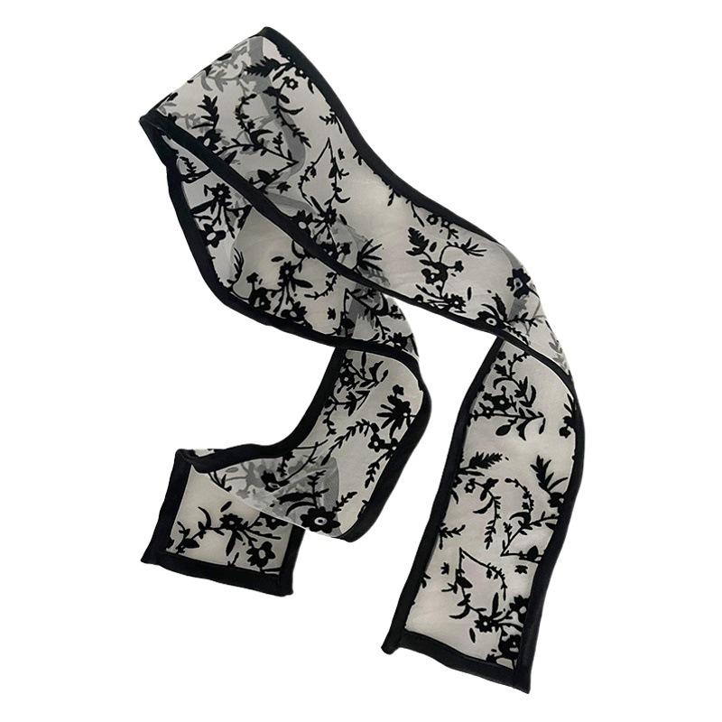2022 Korean Style Lace Small Scarf Women's Spring and Autumn Summer Versatile Fairy Decorative Hair Band Hair Tie Head Scarf Ribbon