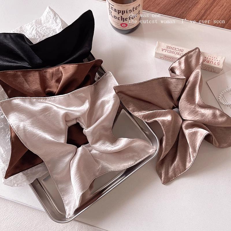 Sweet Cool Girl Silver Square Scarf Large Intestine Hair Band Women's High Elastic Ponytail Rubber Band Does Not Hurt Hair Durable Hair Rope Hair Accessories