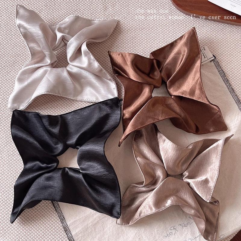 Sweet Cool Girl Silver Square Scarf Large Intestine Hair Band Women's High Elastic Ponytail Rubber Band Does Not Hurt Hair Durable Hair Rope Hair Accessories