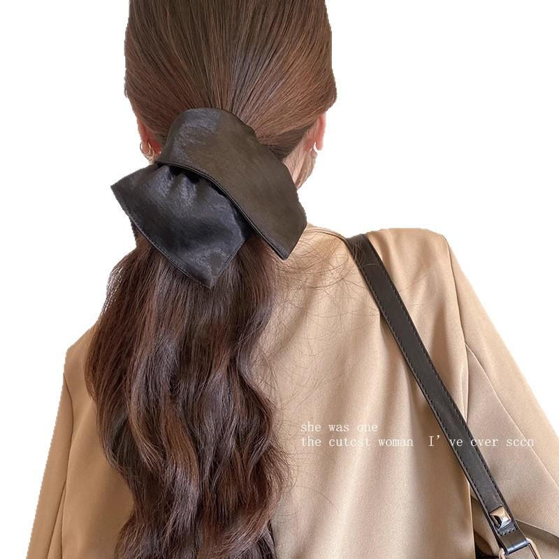 Sweet Cool Girl Silver Square Scarf Large Intestine Hair Band Women's High Elastic Ponytail Rubber Band Does Not Hurt Hair Durable Hair Rope Hair Accessories