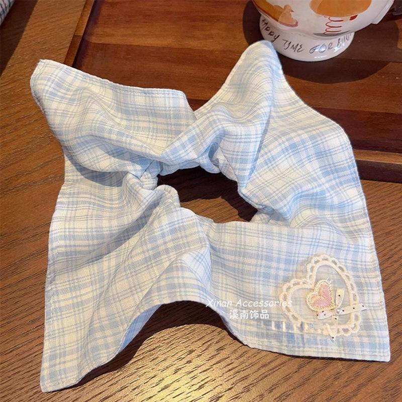 Children's Embroidered Square Scarf Large Intestine Hair Ring Girl's Hair Tie Low Ponytail Hair Rope Little Girl's Western Style Hair Accessories