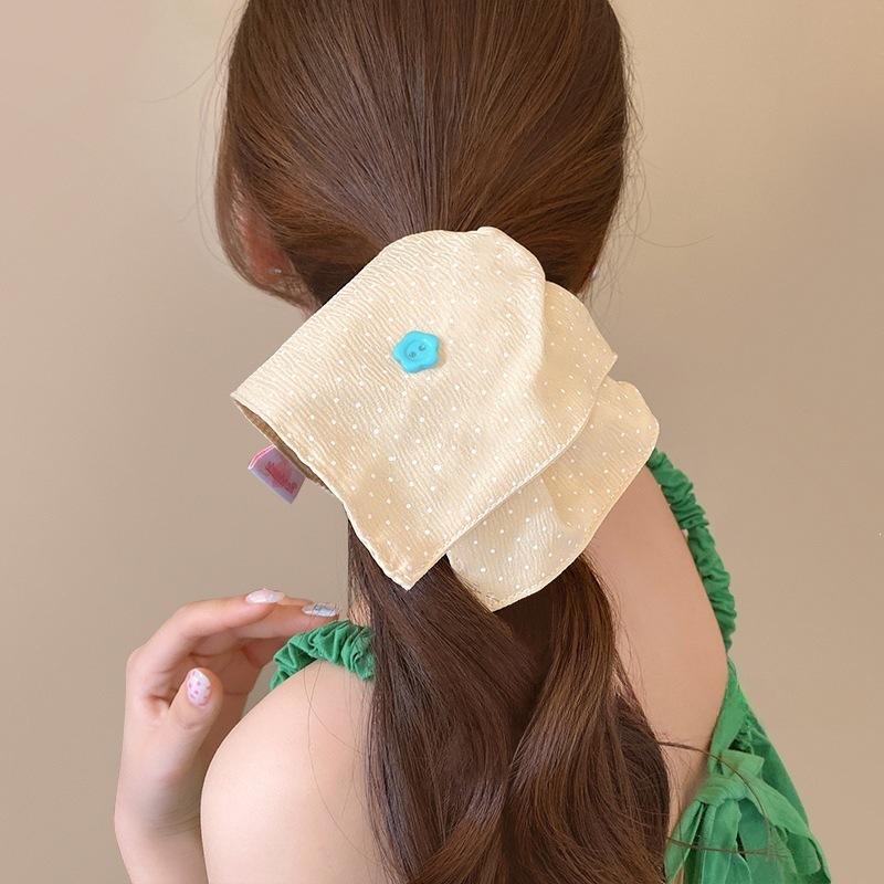 Candy Color Polka Dot Flower Button Square Scarf Large Intestine Hair Band Female Tie Hair Rope Ponytail Hair Band Atmosphere Sense Headdress Summer