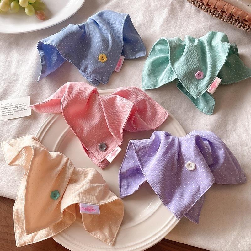 Candy Color Polka Dot Flower Button Square Scarf Large Intestine Hair Band Female Tie Hair Rope Ponytail Hair Band Atmosphere Sense Headdress Summer
