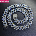 European and American Hip Hop Cuban Chain 15mm Diamond Flip Full Diamond Two-Color Interval Diamond Necklace