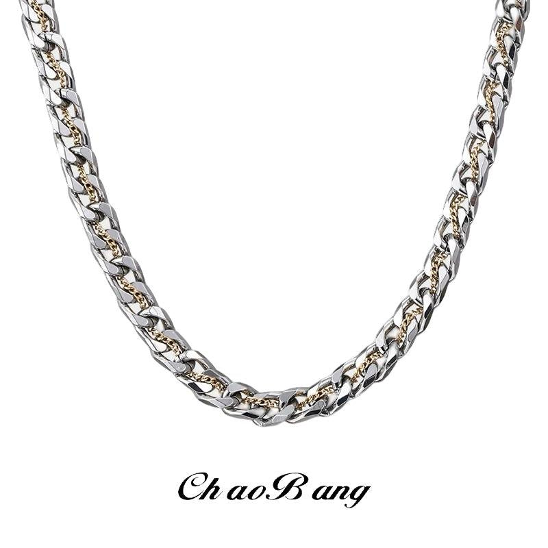 Tibetan Gold Cuban Titanium Steel Necklace Men's Trendy All-Match Niche Personalized Design Accessories Hip Hop High Sense Gift Jewelry