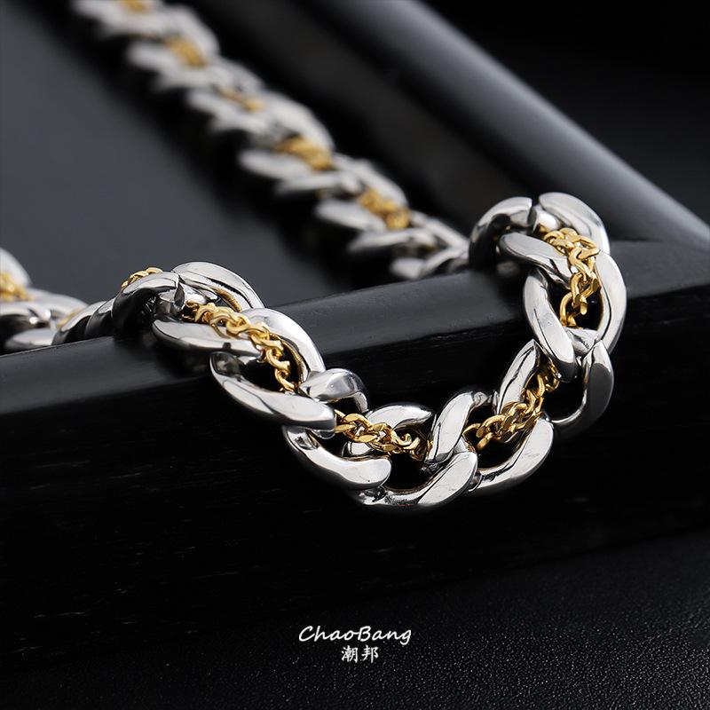 Tibetan Gold Cuban Titanium Steel Necklace Men's Trendy All-Match Niche Personalized Design Accessories Hip Hop High Sense Gift Jewelry