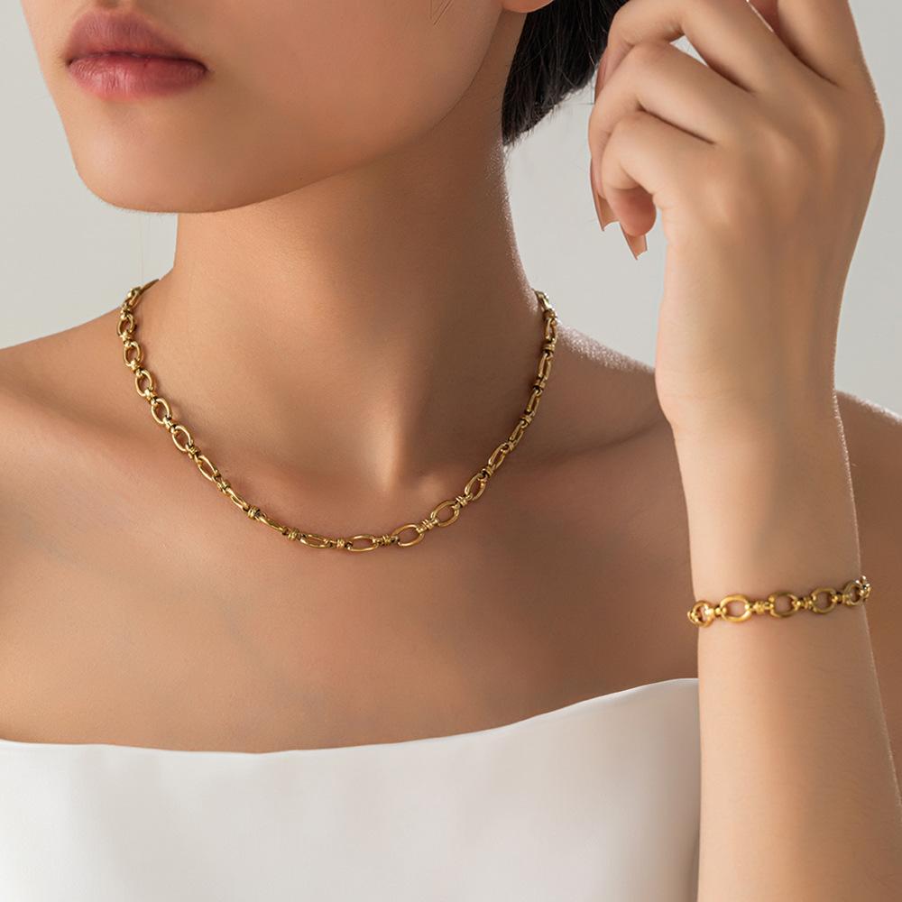 Thick round Cuban Chain Bracelet 18K Gold Plated Titanium Steel Women's Hip Hop Chain Single Layer Stainless Steel Bracelet Accessories