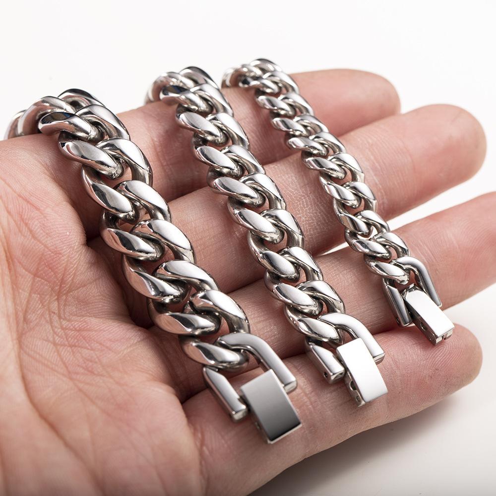 Trendy Coolan Titanium Steel Cuban Chain Necklace Stainless Steel Jewelry Buckle round Grinding Chain Men's Thick Domineering Clothing Accessories