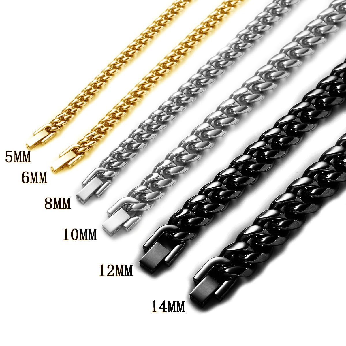 Trendy Coolan Titanium Steel Cuban Chain Necklace Stainless Steel Jewelry Buckle round Grinding Chain Men's Thick Domineering Clothing Accessories