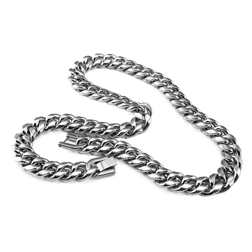 Trendy Coolan Titanium Steel Cuban Chain Necklace Stainless Steel Jewelry Buckle round Grinding Chain Men's Thick Domineering Clothing Accessories