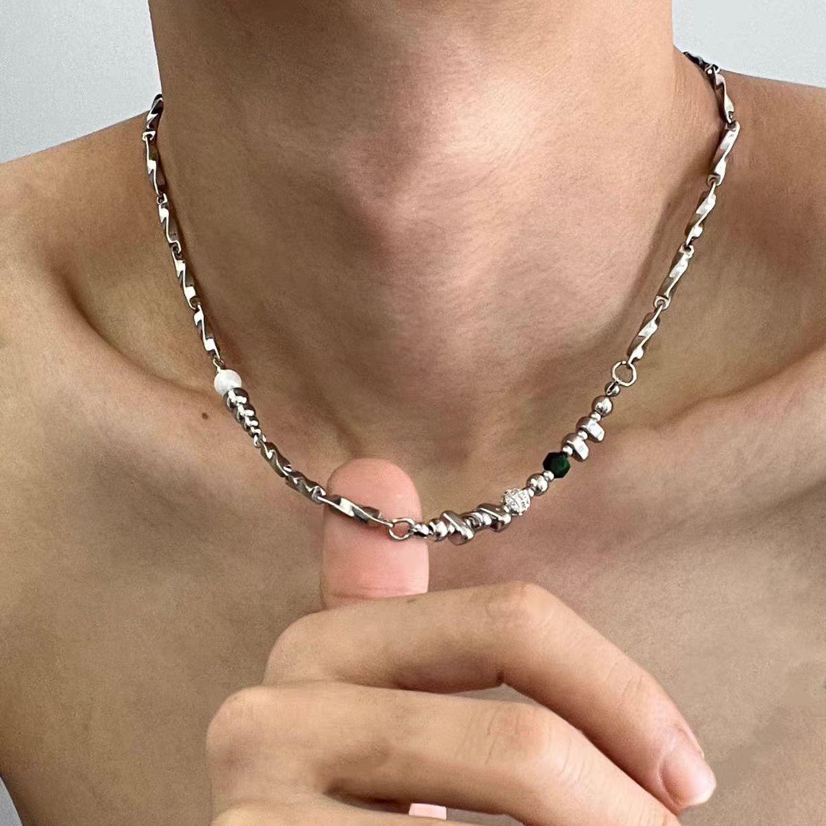 Stitching Titanium Steel Necklace Men's Fashionable Hip Hop Niche Advanced Design Handsome Clavicle Chain Men's Cold Style Accessories Men