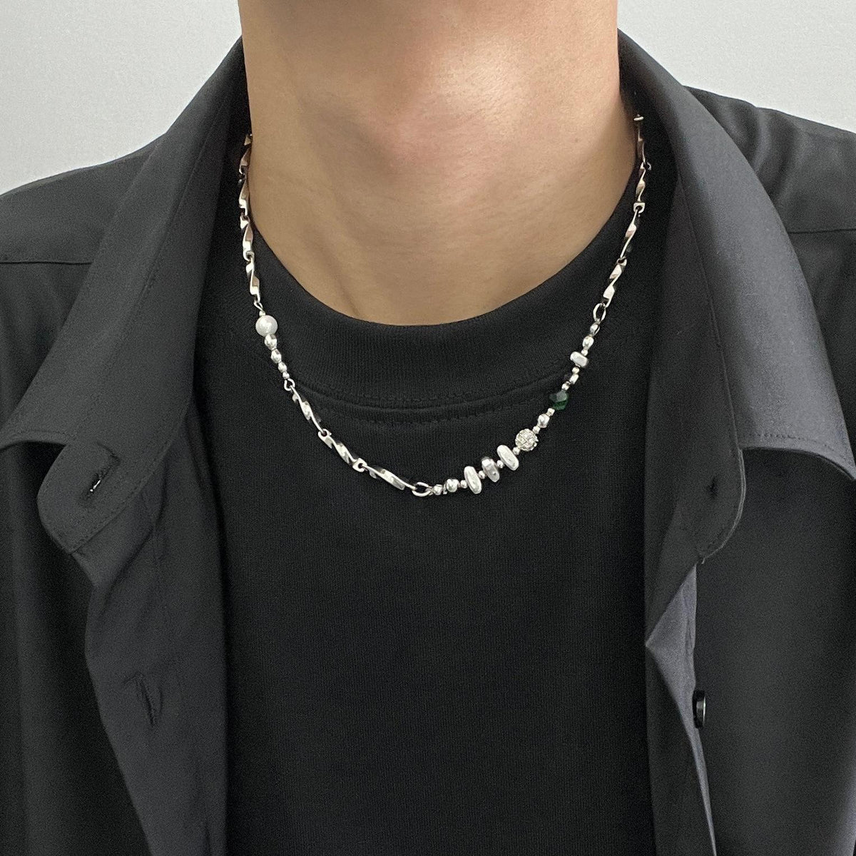 Stitching Titanium Steel Necklace Men's Fashionable Hip Hop Niche Advanced Design Handsome Clavicle Chain Men's Cold Style Accessories Men