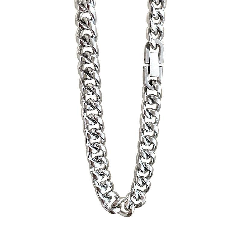 Men's Trendy Hip Hop Cuban Chain Non-Fading Titanium Steel Necklace Men's and Girls' Thick Clavicle Chain Couple's All-Match Thick Chain Accessories