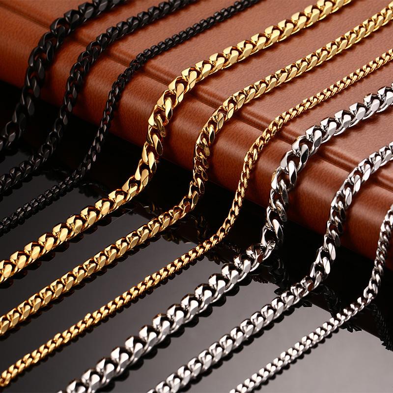 2025 Gold New Fashion Cuban Chain Men's Necklace Bracelet Stainless Steel 3/5/7/9mm Wide Chain Men