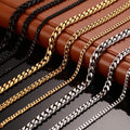 2025 Gold New Fashion Cuban Chain Men's Necklace Bracelet Stainless Steel 3/5/7/9mm Wide Chain Men