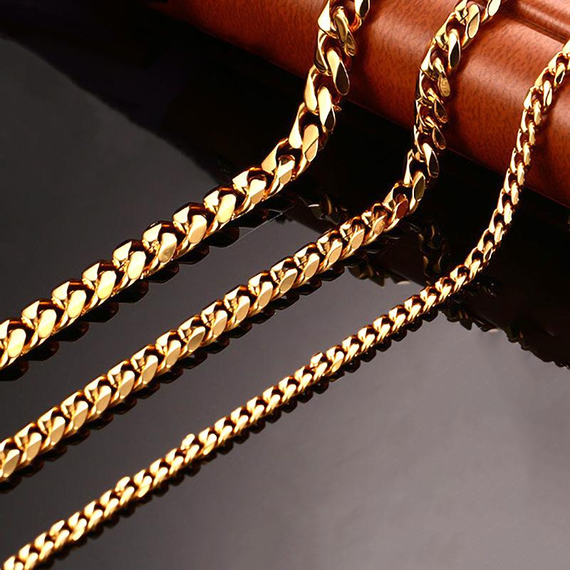 2025 Gold New Fashion Cuban Chain Men's Necklace Bracelet Stainless Steel 3/5/7/9mm Wide Chain Men