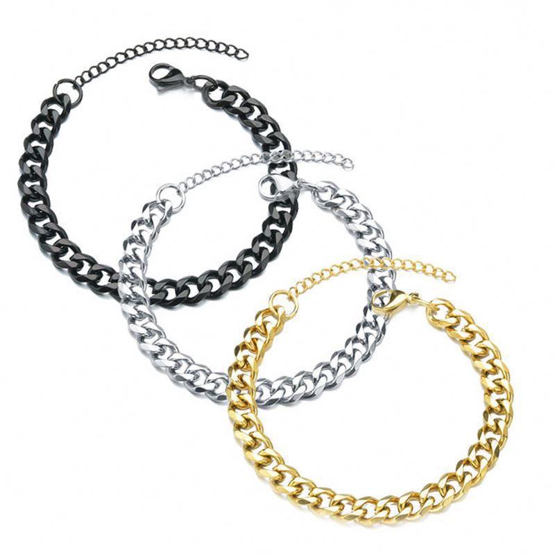 2025 Gold New Fashion Cuban Chain Men's Necklace Bracelet Stainless Steel 3/5/7/9mm Wide Chain Men