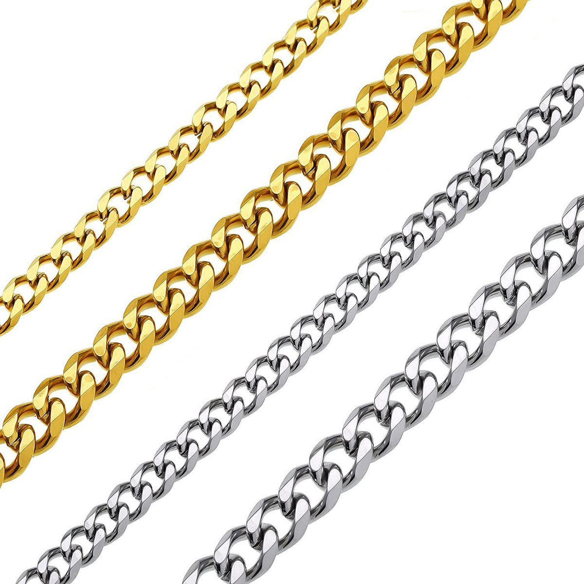2025 Gold New Fashion Cuban Chain Men's Necklace Bracelet Stainless Steel 3/5/7/9mm Wide Chain Men