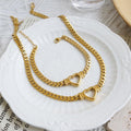 New Trend Titanium Steel Cuban Chain Heart Necklace 18K Gold Plated Hollow Flat Snake Chain Love Pendant Necklace for Women
