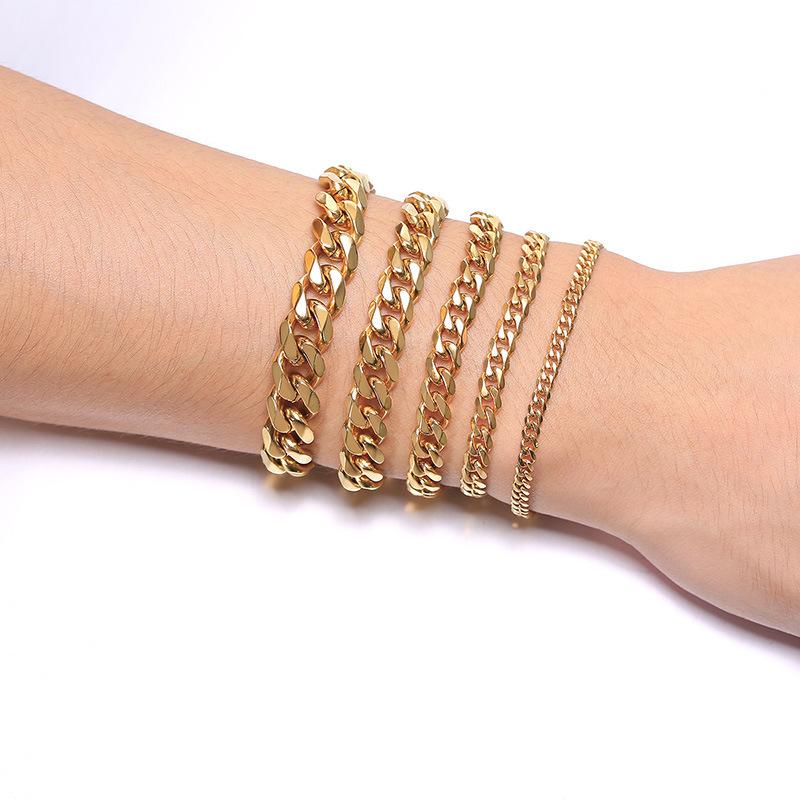 2025 Gold New Fashion Cuban Chain Men's Necklace Bracelet Stainless Steel 3/5/7/9mm Wide Chain Men