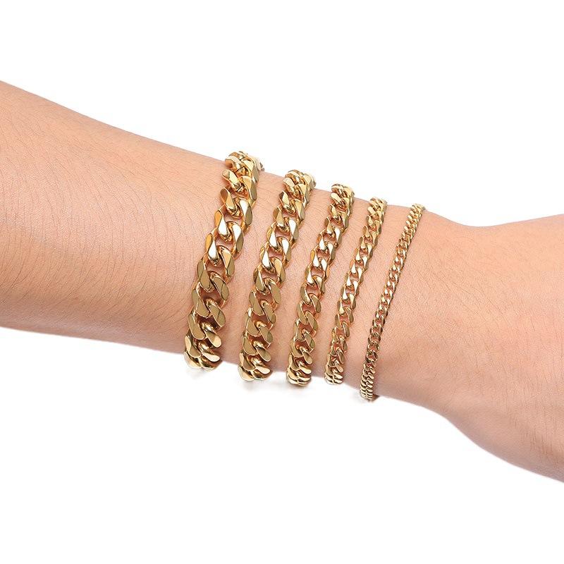 2025 Gold New Fashion Cuban Chain Men's Necklace Bracelet Stainless Steel 3/5/7/9mm Wide Chain Men