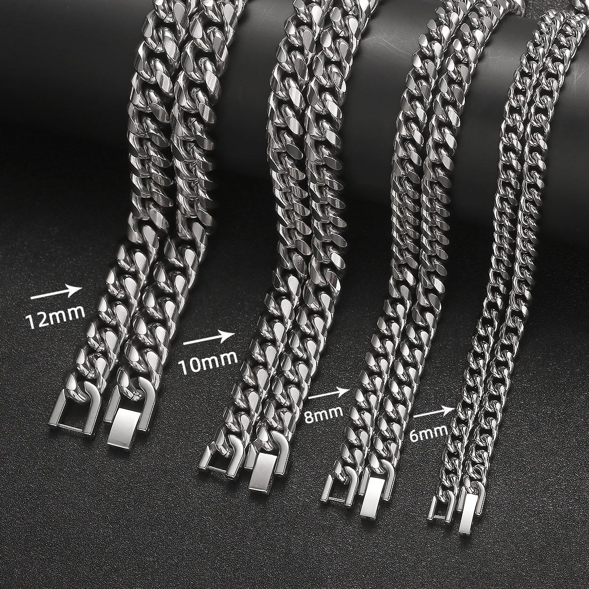 Titanium Steel Cuban Chain Hip Hop Necklace Stainless Steel round Grinding Encrypted Chain Fashion Men's Jewelry Buckle Titanium Steel Necklace Jewelry