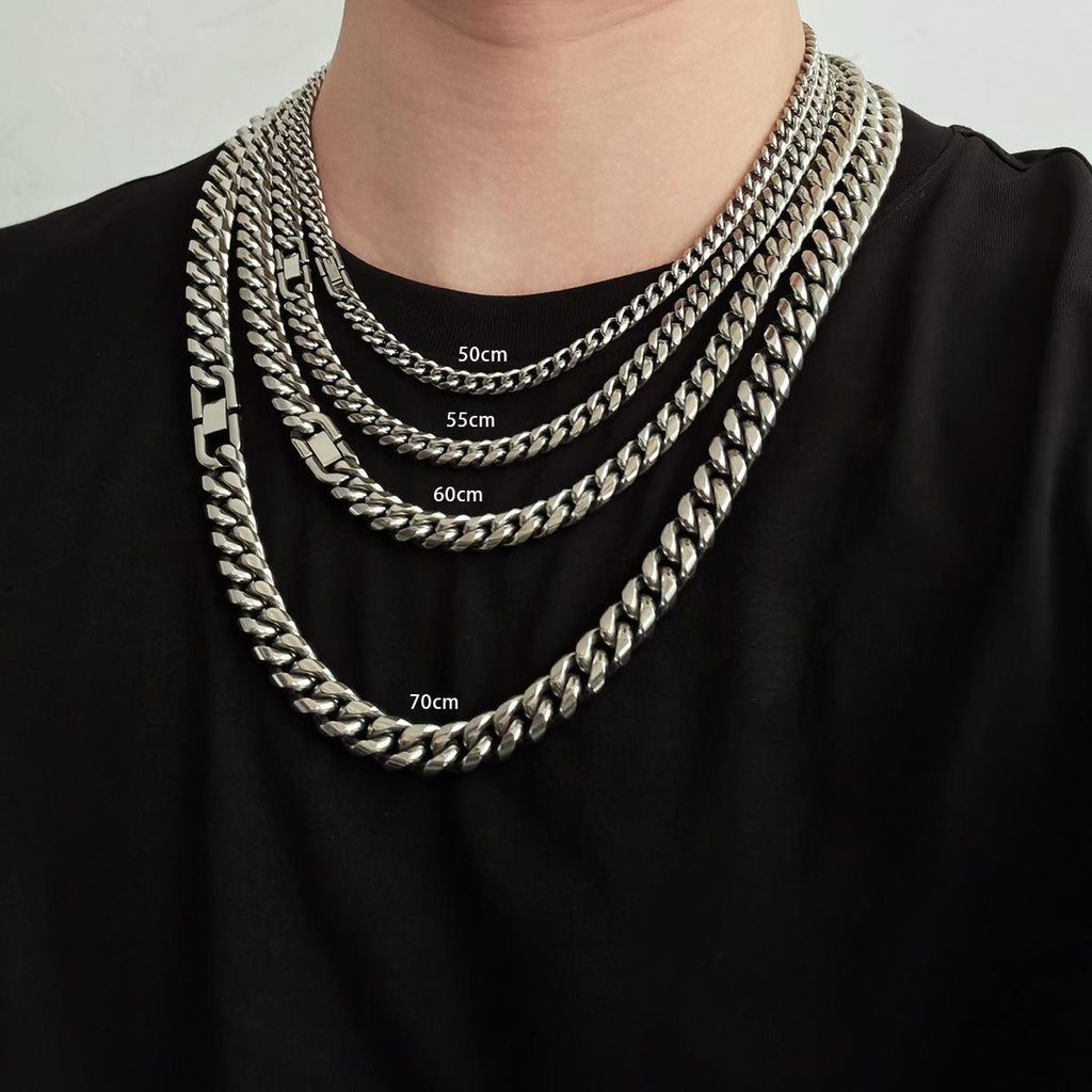 Titanium Steel Cuban Chain Hip Hop Necklace Stainless Steel round Grinding Encrypted Chain Fashion Men's Jewelry Buckle Titanium Steel Necklace Jewelry