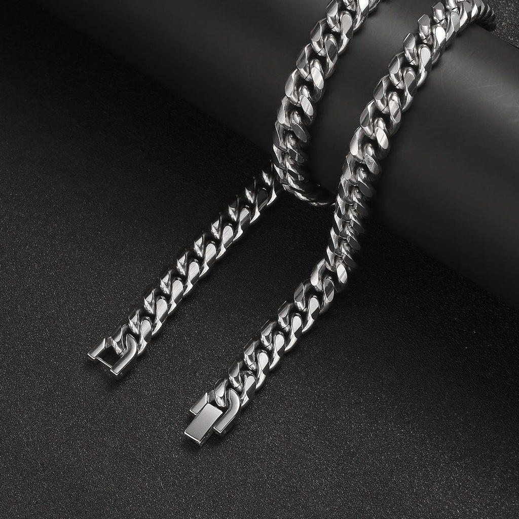 Titanium Steel Cuban Chain Hip Hop Necklace Stainless Steel round Grinding Encrypted Chain Fashion Men's Jewelry Buckle Titanium Steel Necklace Jewelry