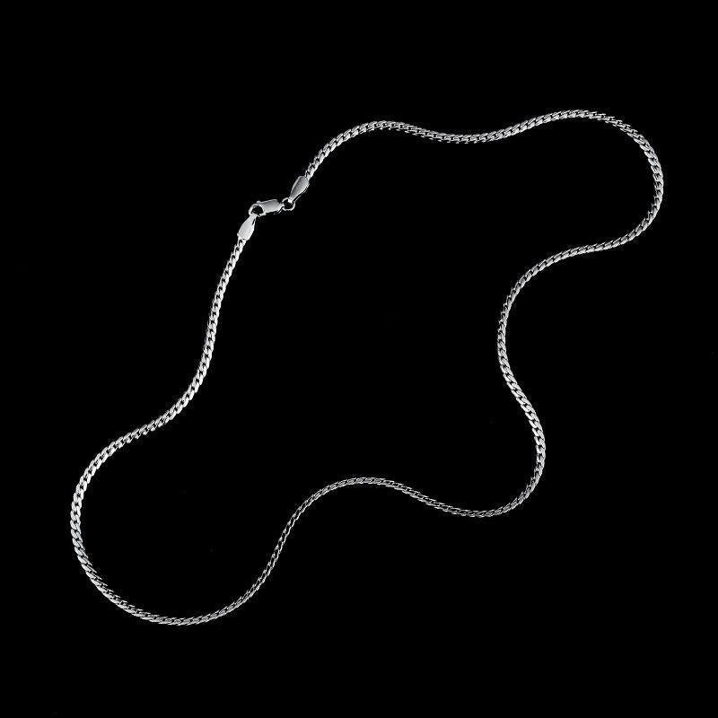 925 Silver-Plated Fine Cuban Chain Men's Trendy High-Grade Necklace Versatile Simple Plain Chain Clavicle Chain Men's