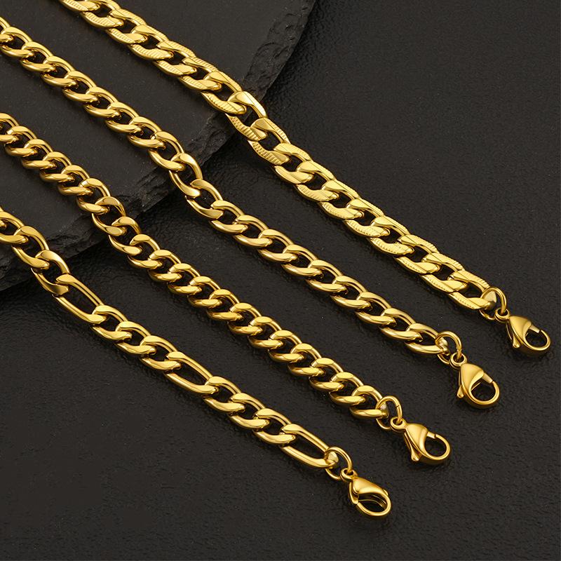 Cross-Border Exclusive Stainless Steel Cuban Chain Necklace Vacuum Electroplating Men and Women Hip Hop Accessories Chain Titanium Steel Necklace Jewelry