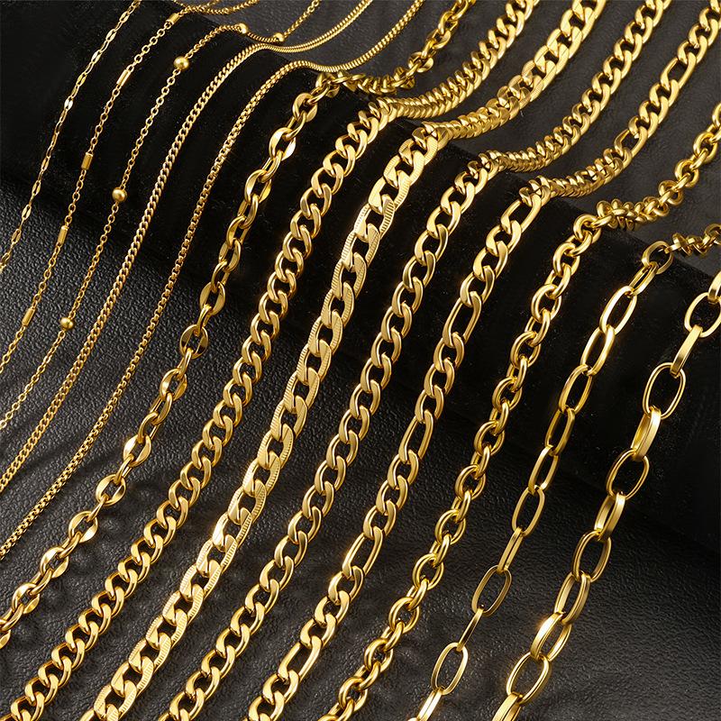 Cross-Border Exclusive Stainless Steel Cuban Chain Necklace Vacuum Electroplating Men and Women Hip Hop Accessories Chain Titanium Steel Necklace Jewelry