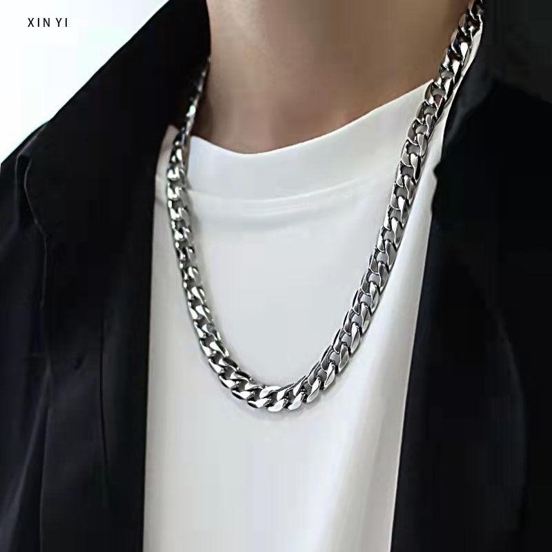 Titanium Steel Non-Fading Thick Chain Cuban Chain Necklace Female Male Fashion Ins European and American Street Hip Hop Sweater Chain Accessories