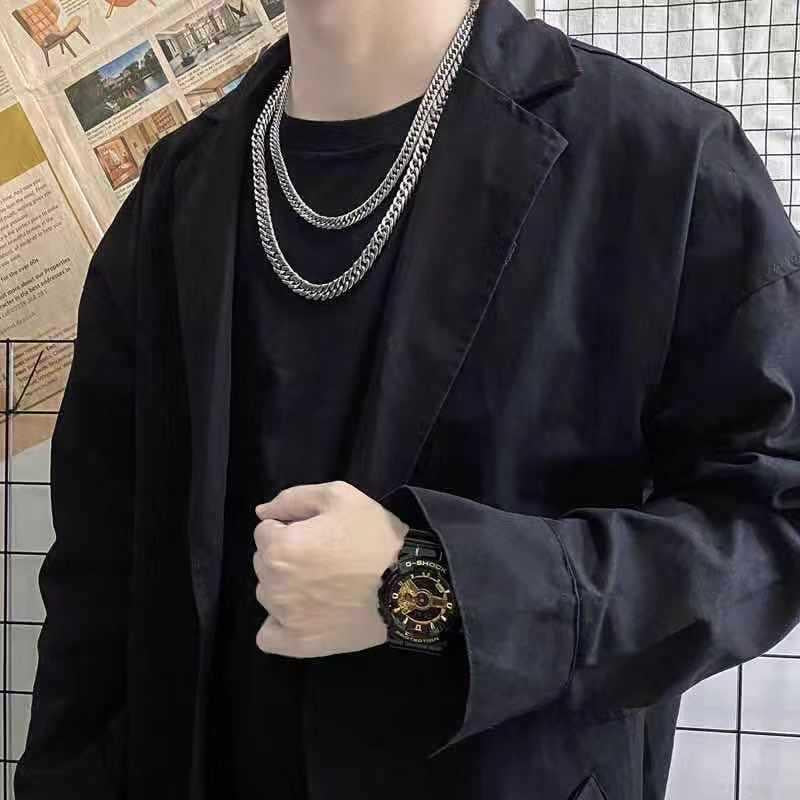 Titanium Steel Non-Fading Thick Chain Cuban Chain Necklace Female Male Fashion Ins European and American Street Hip Hop Sweater Chain Accessories
