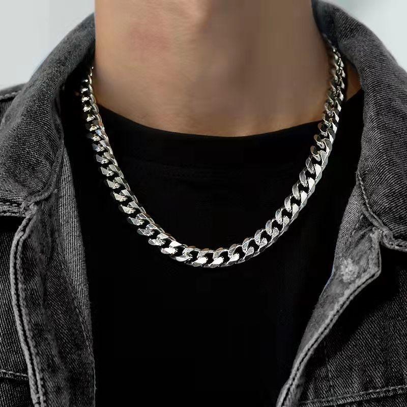 Titanium Steel Non-Fading Thick Chain Cuban Chain Necklace Female Male Fashion Ins European and American Street Hip Hop Sweater Chain Accessories
