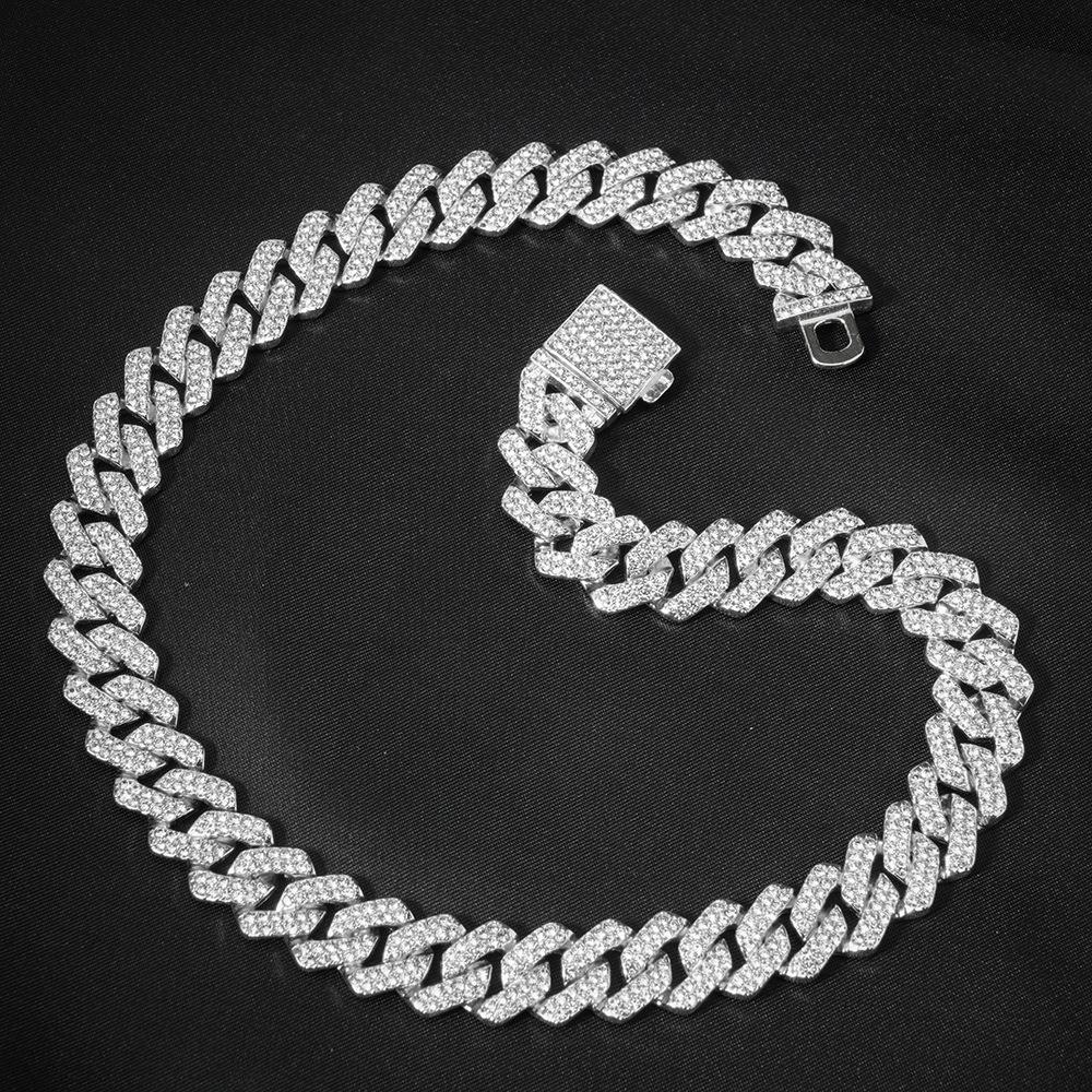 European and American Hip Hop 14mm Diamond Diamond Cuban Chain Men's Necklace Cross-Border Exclusive for Exaggerated Clavicle Chain Necklace Accessories
