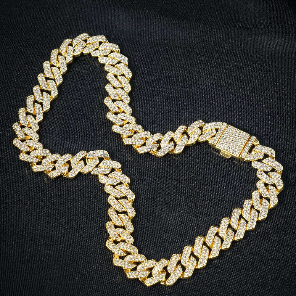 European and American Hip Hop 14mm Diamond Diamond Cuban Chain Men's Necklace Cross-Border Exclusive for Exaggerated Clavicle Chain Necklace Accessories