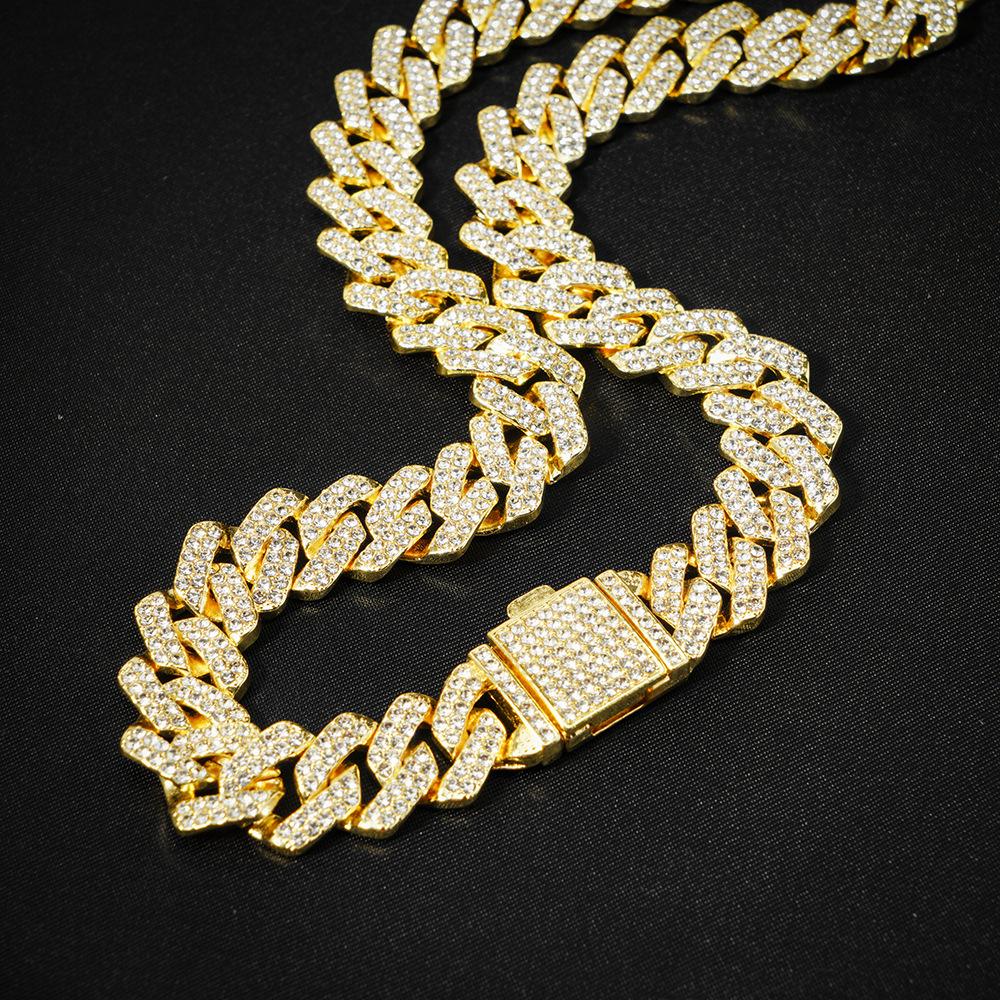 European and American Hip Hop 14mm Diamond Diamond Cuban Chain Men's Necklace Cross-Border Exclusive for Exaggerated Clavicle Chain Necklace Accessories