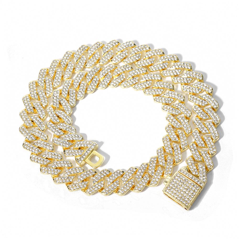 European and American Hip Hop 14mm Diamond Diamond Cuban Chain Men's Necklace Cross-Border Exclusive for Exaggerated Clavicle Chain Necklace Accessories