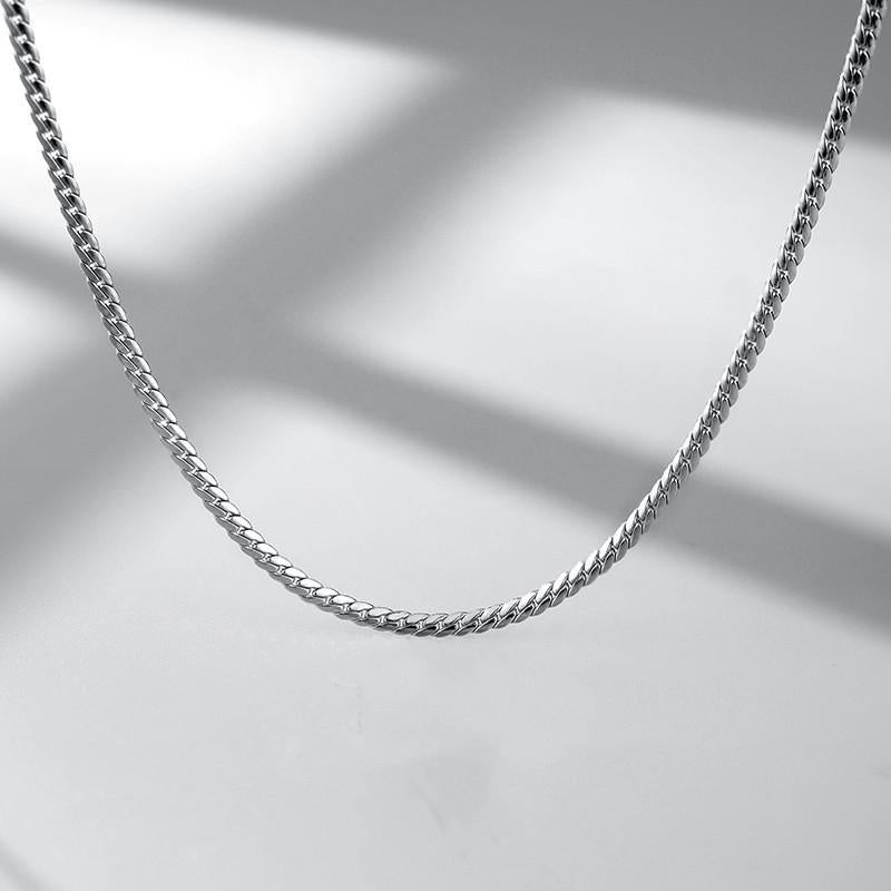 925 Silver-Plated Fine Cuban Chain Men's Trendy High-Grade Necklace Versatile Simple Plain Chain Clavicle Chain Men's
