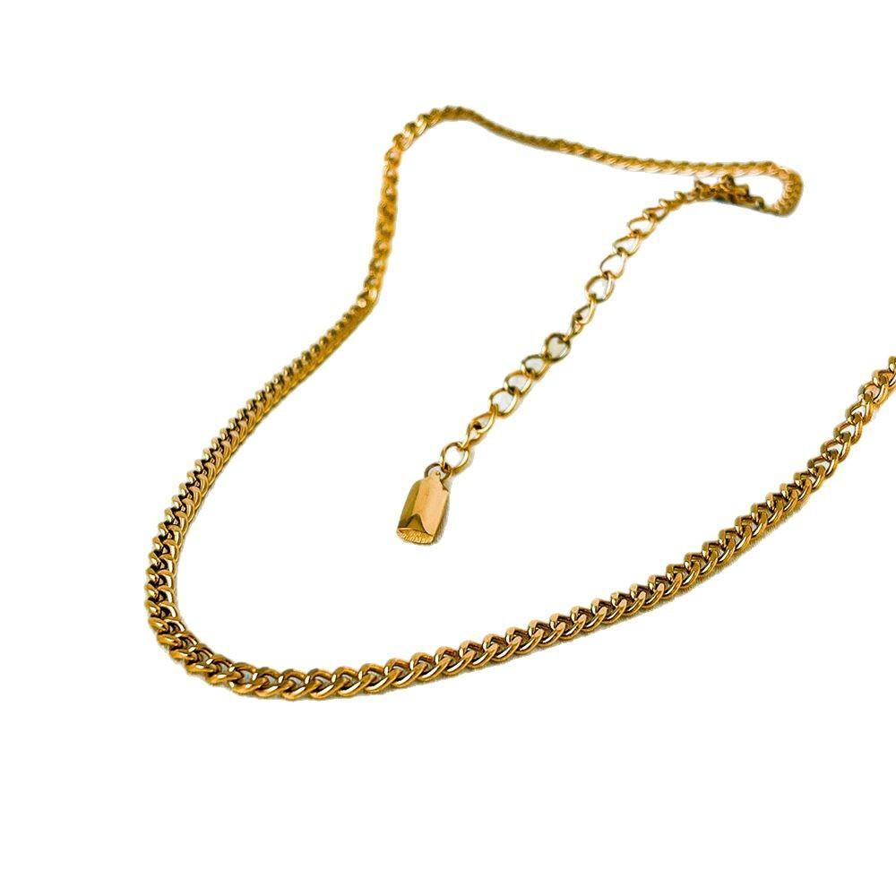 Cross-Border Jewelry Stainless Steel Cuban Chain Men and Women Classic Versatile 14K Gold Plated Necklace Wholesale