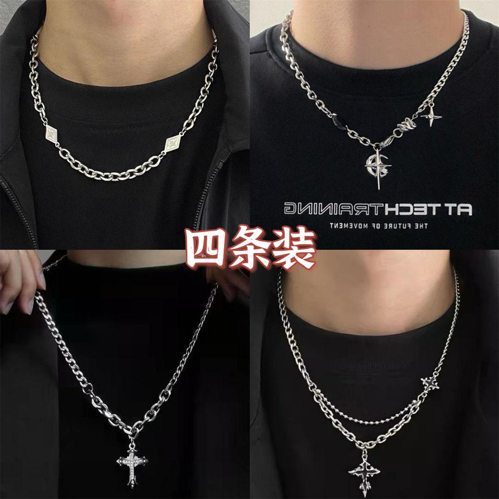 Cross Titanium Steel Non-Fading Necklace Men's Light Luxury Hip Hop Punk Cuban Chain All-Match High-Grade Clavicle Chain Fashion
