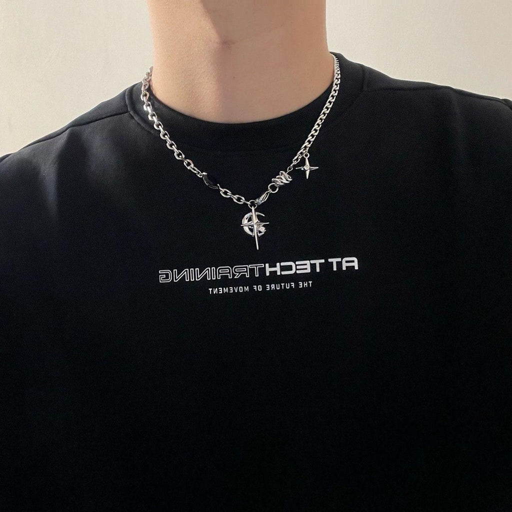 Cross Titanium Steel Non-Fading Necklace Men's Light Luxury Hip Hop Punk Cuban Chain All-Match High-Grade Clavicle Chain Fashion