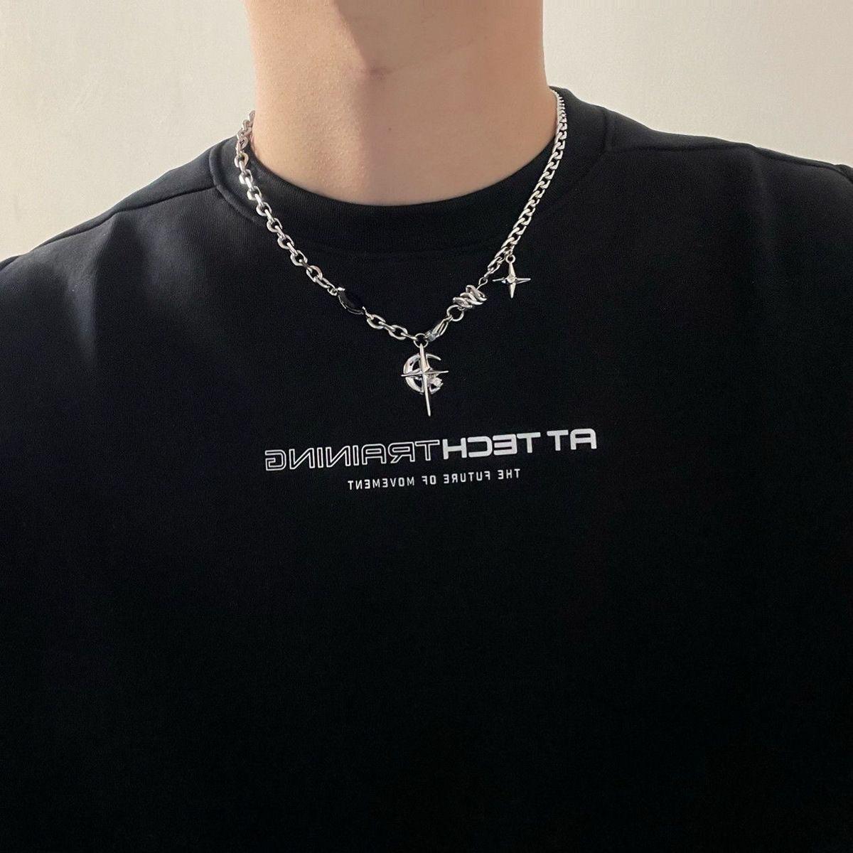 Cross Titanium Steel Non-Fading Necklace Men's Light Luxury Hip Hop Punk Cuban Chain All-Match High-Grade Clavicle Chain Fashion