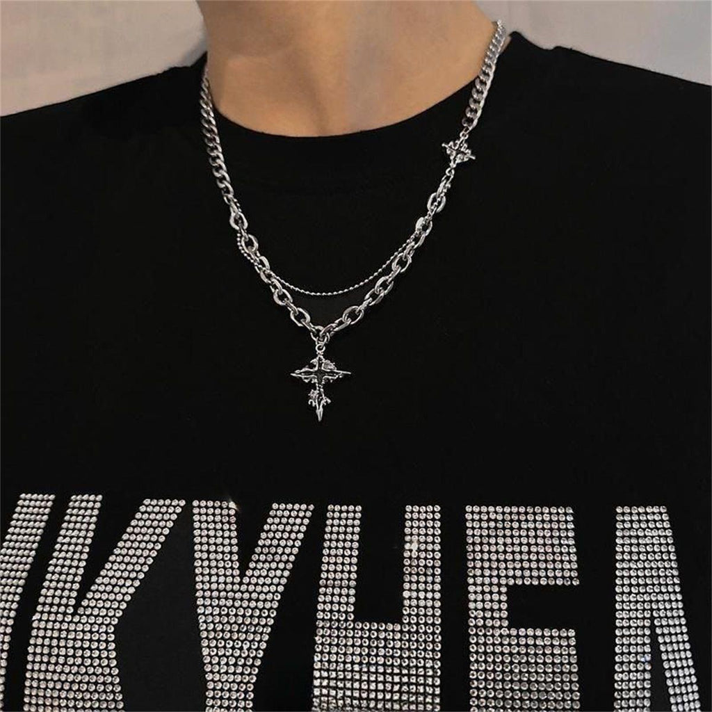 Cross Titanium Steel Non-Fading Necklace Men's Light Luxury Hip Hop Punk Cuban Chain All-Match High-Grade Clavicle Chain Fashion