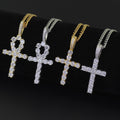 4mm Zircon Cuban Chain European and American Hip Hop Micro Inlaid Zircon Egyptian Anka Cross Pendant Men's Necklace