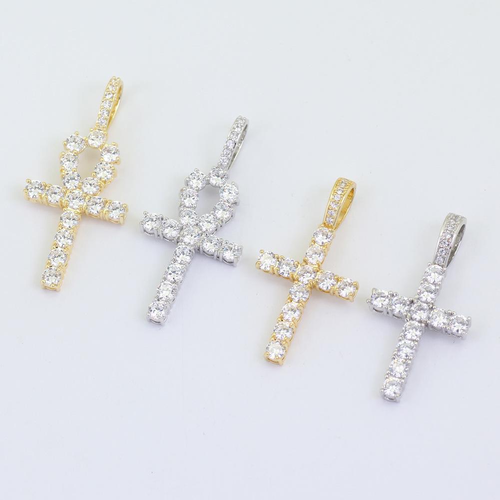 4mm Zircon Cuban Chain European and American Hip Hop Micro Inlaid Zircon Egyptian Anka Cross Pendant Men's Necklace