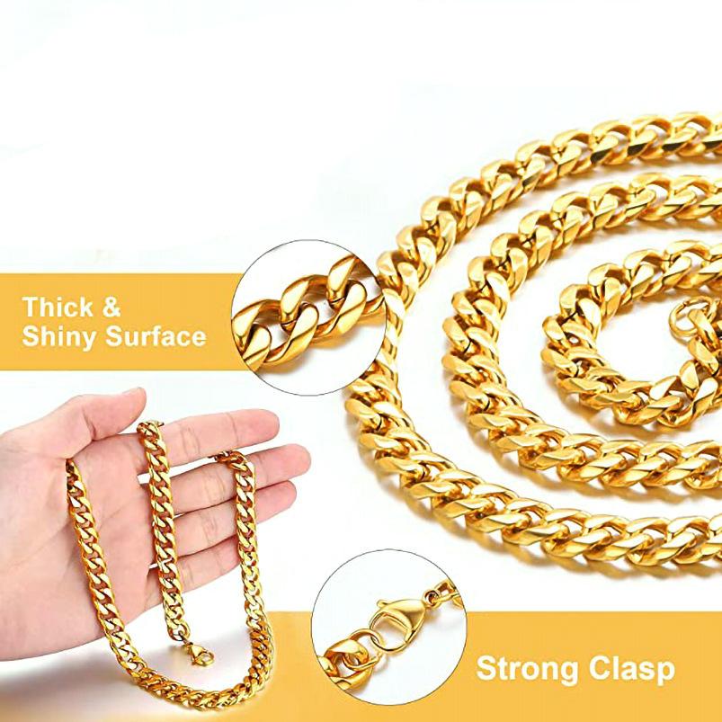 Stainless Steel Hip Hop Six-Sided Grinding Cuban Chain Necklace Titanium Steel Bracelet Simple Fashion Sweater Chain Factory Jewelry Wholesale